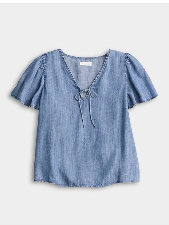 LC Lauren Conrad Tops - Lauren Conrad Chambray Blue Tie-Neck Chambray Blouse NWT various sizes